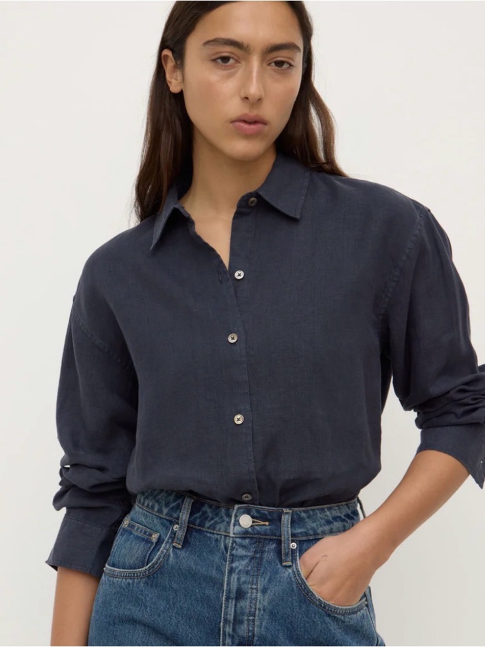 Assembly label 100% linen navy shirt size men’s Small/womens 8